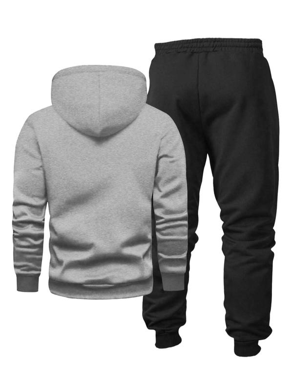 Men's Letter Print Drop Shoulder Hoodie & Drawstring Waist Sweatpants Two-piece Set, Regular Fit Fashion Casual Cozy Breathable Two Piece Outfits for Daily Outdoor Wear, Men Clothes for Fall & Winter