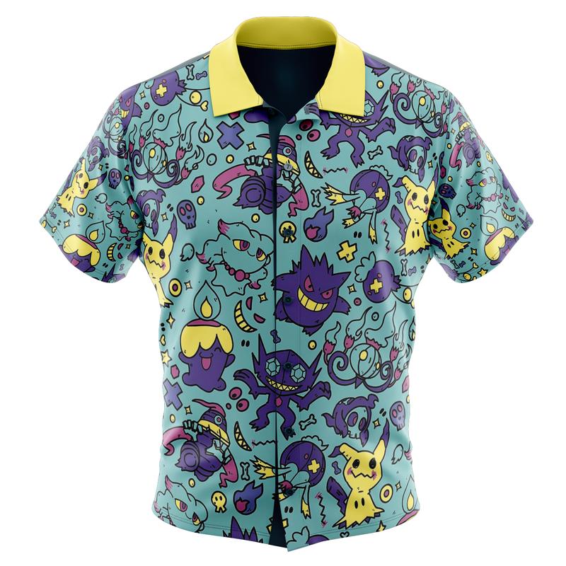 [SALE] Ghost Type Pokemon Full-print Button Up Hawaiian Shirt, Summer Shirt, Anime Hawaiian Shirt, Noel Gift Ideas, Gift For Him, Gift For Her, Anime Lovers Gift