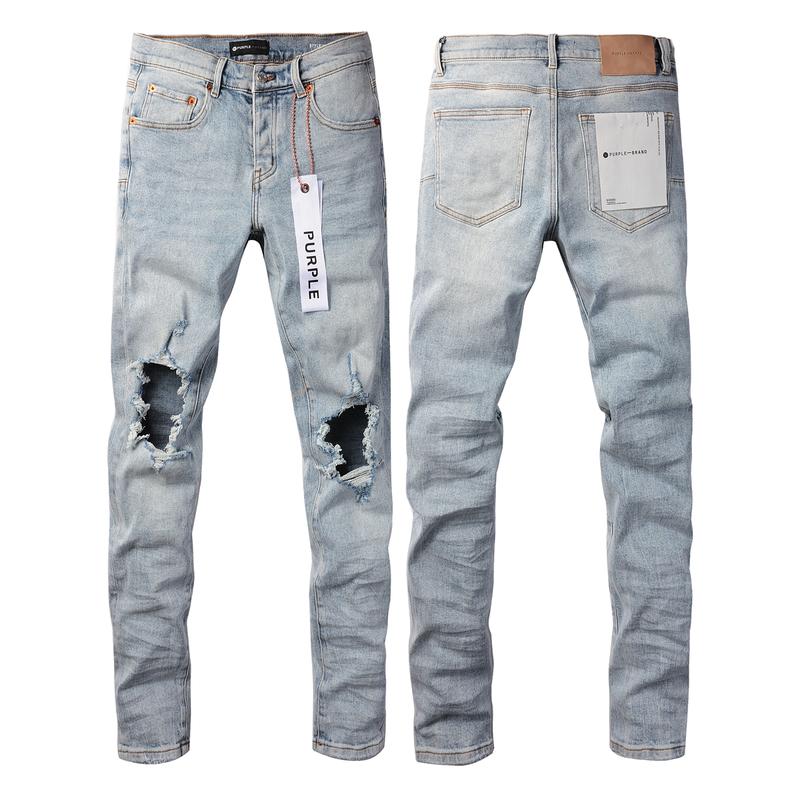 Purple brand Men's Jeans Casual Comfort Holes Fashionable Straight Skinny Slim Fit Jeans, Ripped Stretch Jeans Denim Pants