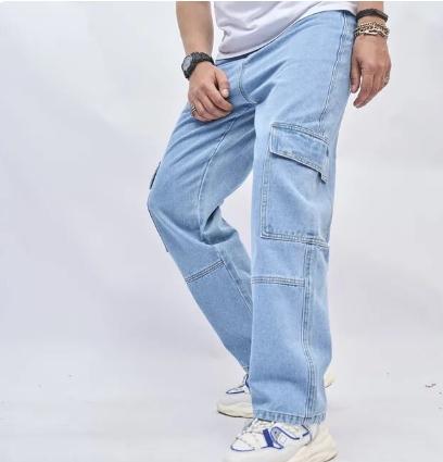 Male carpenter style   Men Streetwear Solid Multiple pockets Spliced Straight Jeans Trousers Male Stylish Casual Loose Denim Pants Fabric Menswear Classic Fitted Relaxed Fit Spandex Stretch Stretchy Underwear Cotton Plain Beige