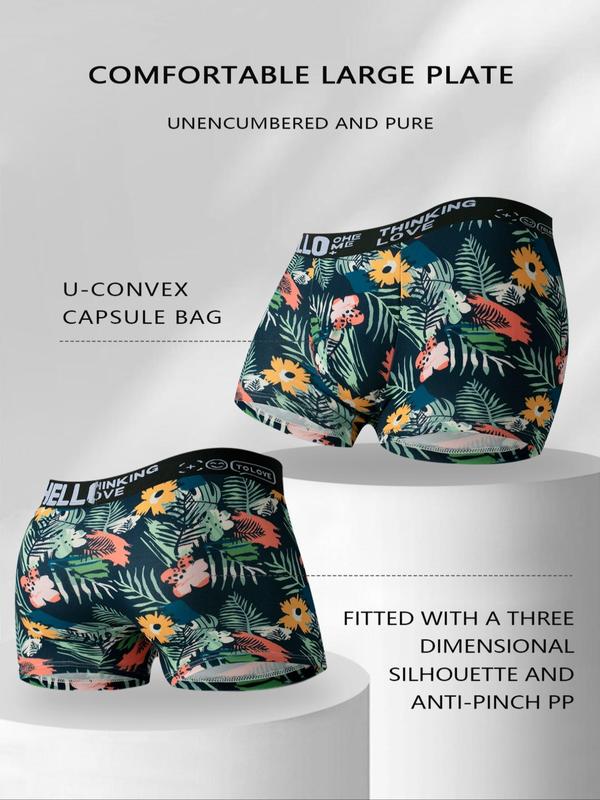 Men's Floral & Tropical Print Tape Boxer Brief, Casual Comfy Breathable Underwear for Daily Wear, Mens Underwear for All Seasons