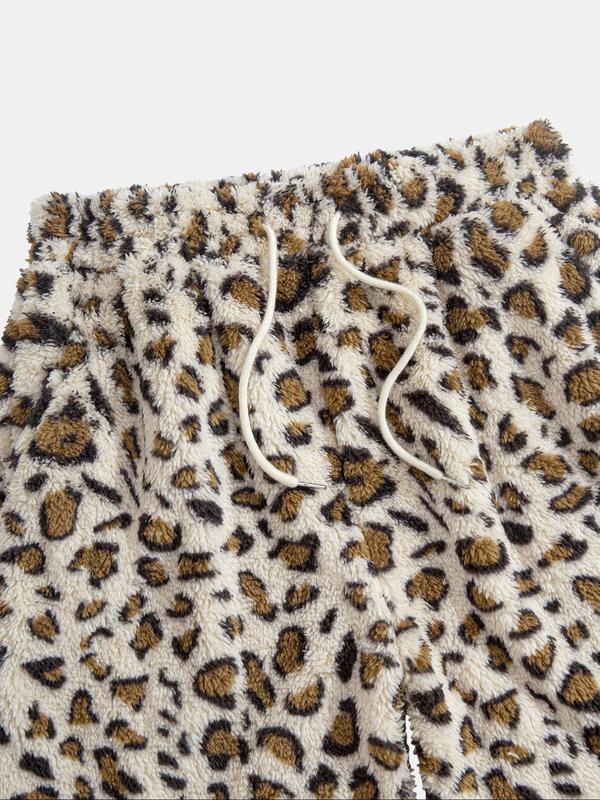 Men's Leopard Print Drawstring Waist Pants, Casual Comfy Pocket Trousers for Daily Wear, Men's Bottoms for Winter