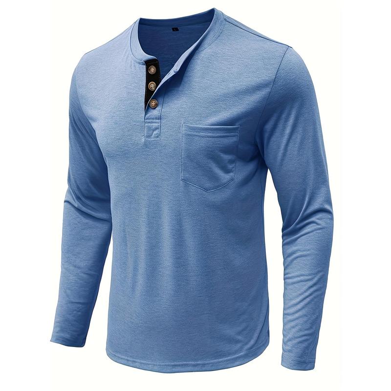 Men's Cotton Blend Henley Shirt, Casual Breathable round Neck Half Button Long Sleeve Shirt, Suitable for Spring and Autumn Outdoor Activities everyday shirt knitted shirt