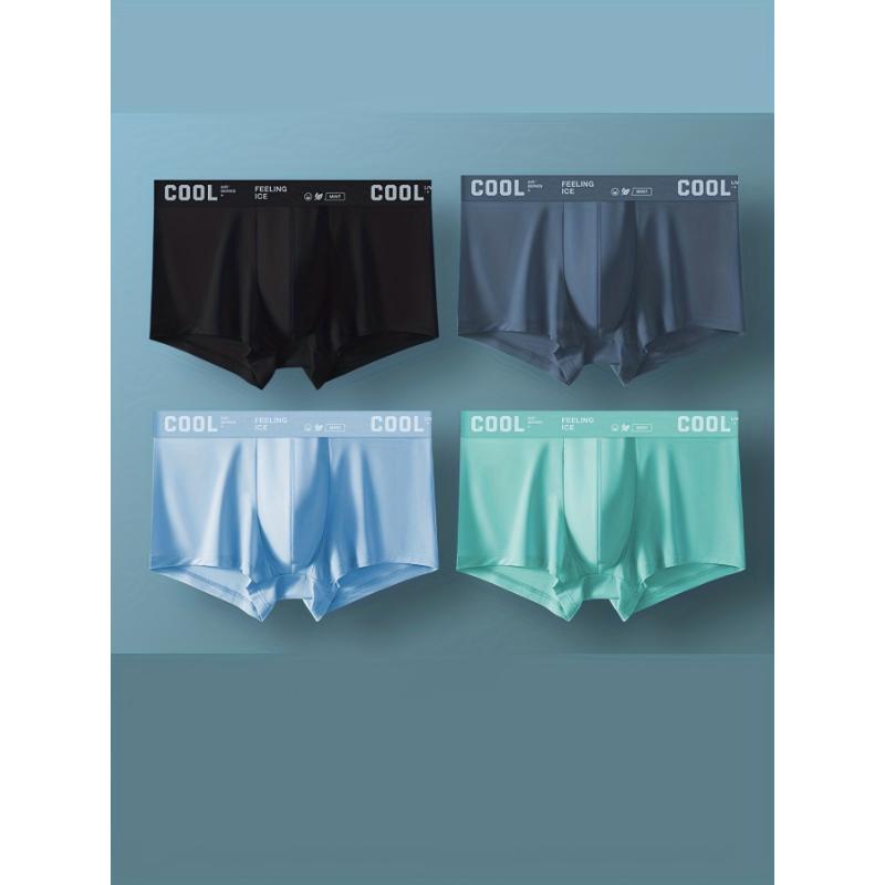 4pcs Men's Ice Silk Cool Underwear, Sexy Ultra-thin Boxers Briefs, Breathable Soft Comfy Elastic Boxers Trunks Shorts