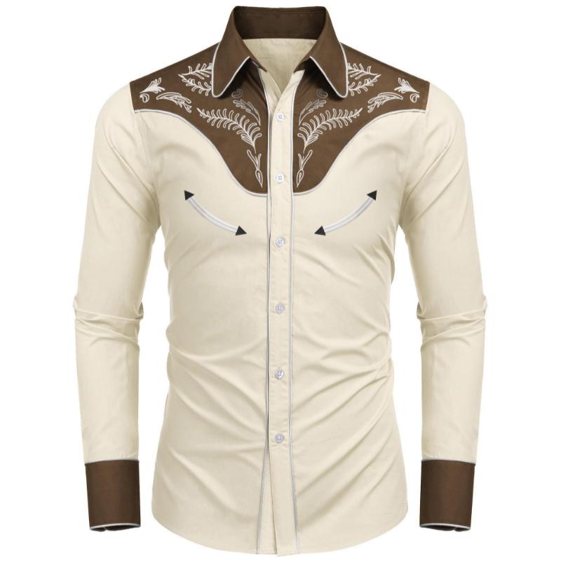 warm Men's Western Cowboy Shirt Embroidered Button Down Long Sleeve Shirts