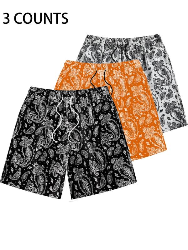 Men's Paisley Print Pocket Drawstring Shorts, Summer Clothes, Going Out Outfit, Beach Shorts for Vacation Holiday, Trendy Menswear Clothing, Drippy Outfits, Lazy School Outfit