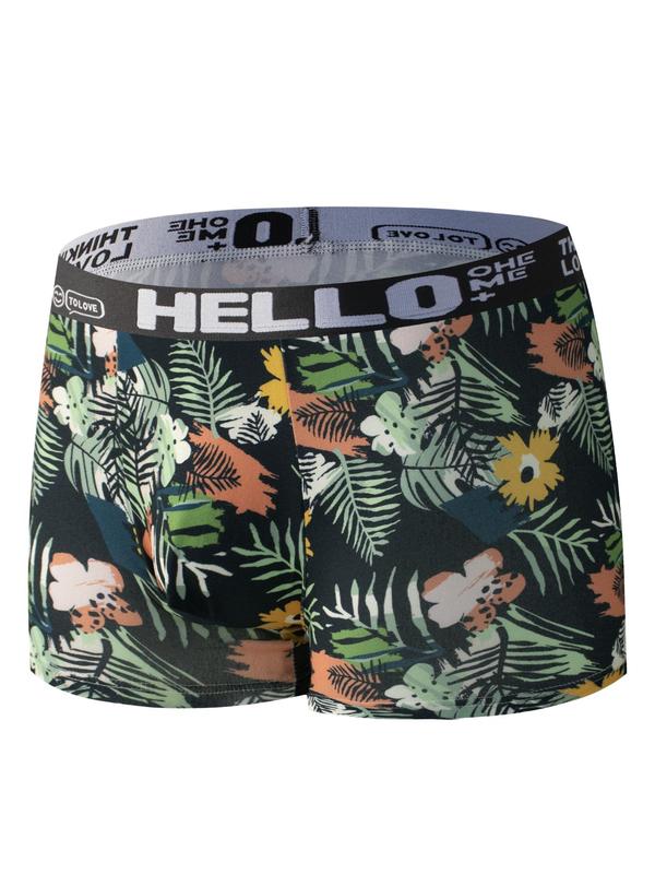 Men's Floral & Tropical Print Tape Boxer Brief, Casual Comfy Breathable Underwear for Daily Wear, Mens Underwear for All Seasons