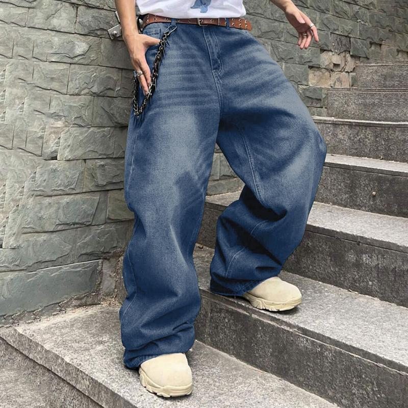 Y2k Fashion Jeans For Men Hip Hop Baggy Jeans Loose Fit Straight Wide Leg Cargo Denim Pants Casual Straight Casual Mens Clothing