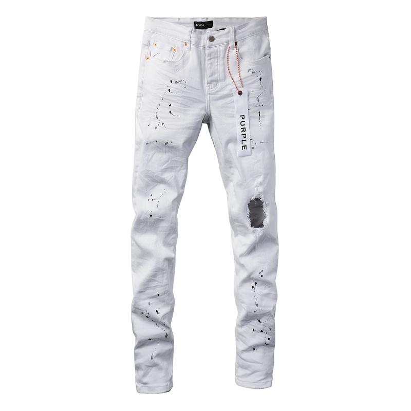 Purple brand Men's Jeans Casual Comfort Holes Fashionable Straight Skinny Slim Fit Jeans, Ripped Stretch Jeans Denim Pants