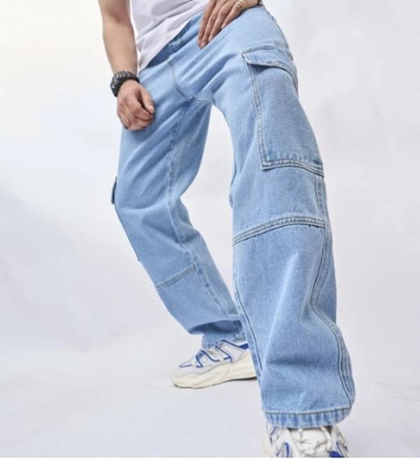 Male carpenter style   Men Streetwear Solid Multiple pockets Spliced Straight Jeans Trousers Male Stylish Casual Loose Denim Pants Fabric Menswear Classic Fitted Relaxed Fit Spandex Stretch Stretchy Underwear Cotton Plain Beige