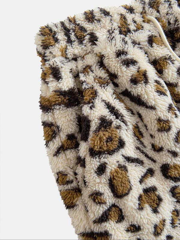 Men's Leopard Print Drawstring Waist Pants, Casual Comfy Pocket Trousers for Daily Wear, Men's Bottoms for Winter