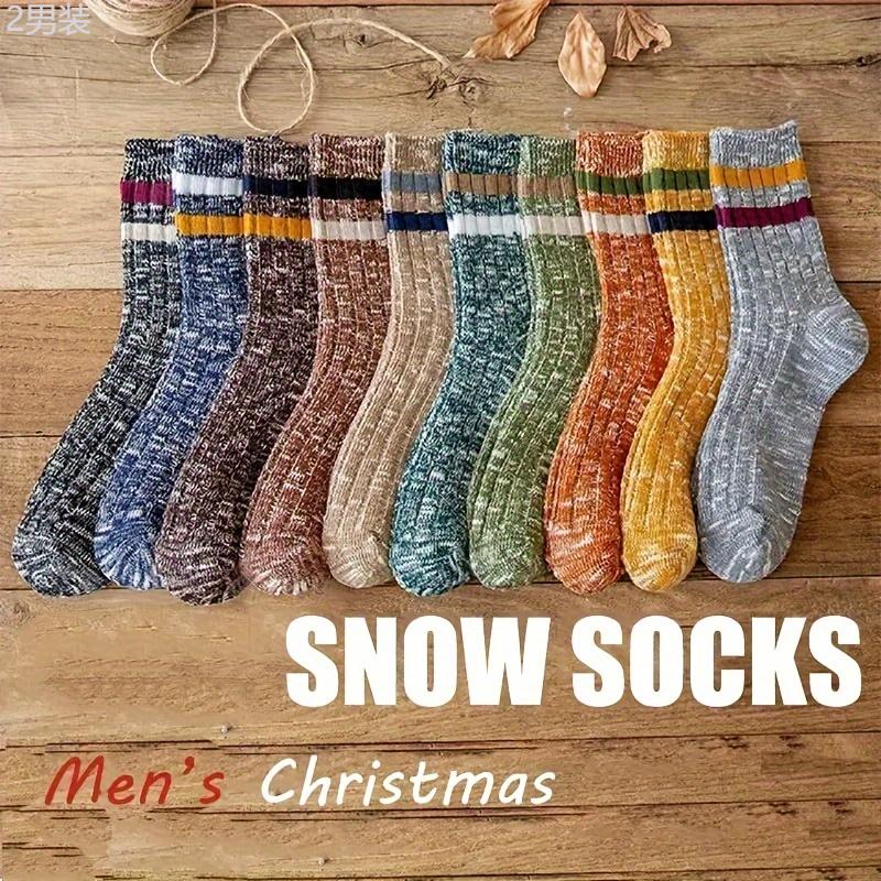 10 Pairs Of Men's Trendy Ethnic Vintage Stripe Crew Socks, Breathable Comfy Casual Unisex Socks For Men's Outdoor Wearing All Seasons Wearing Fabric Menswear Spandex Striped