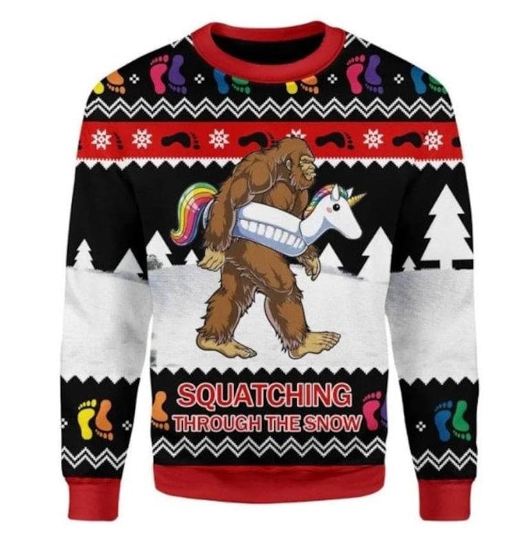 [ COUPON $5 ] Bigfoot Ugly Sweater Christmas Shirt, Funny Sasquatch Ugly Sweater 2024, Merry Christmas Sweatshirt Pullover Day Graphic Fashion Hoodie