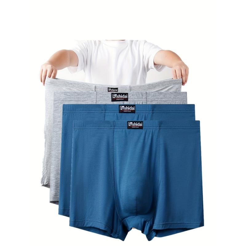 4pcs Plus Size Mens Breathable Boxer Briefs - Ultra Comfy, Quick Drying, High Stretch Modal Fabric - Casual Loose Fit, Solid Color, Daily & Casual Wear, Knit Fabric