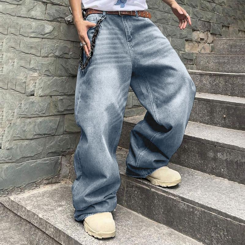 Y2k Fashion Jeans For Men Hip Hop Baggy Jeans Loose Fit Straight Wide Leg Cargo Denim Pants Casual Straight Casual Mens Clothing