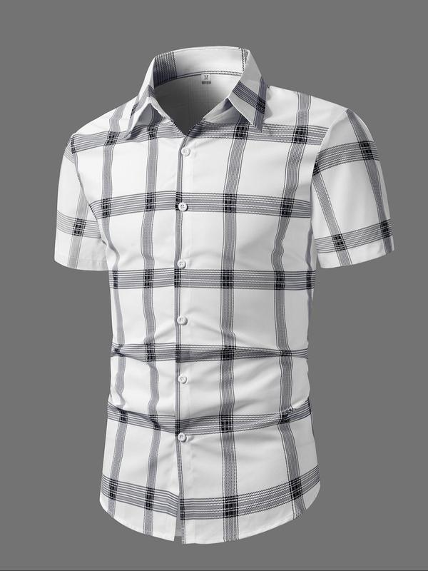 Men's Plaid & Striped Print Button Front Shirt, Regular Fit Casual Short Sleeve Collared Top for Summer, Men's Clothes for Daily Wear