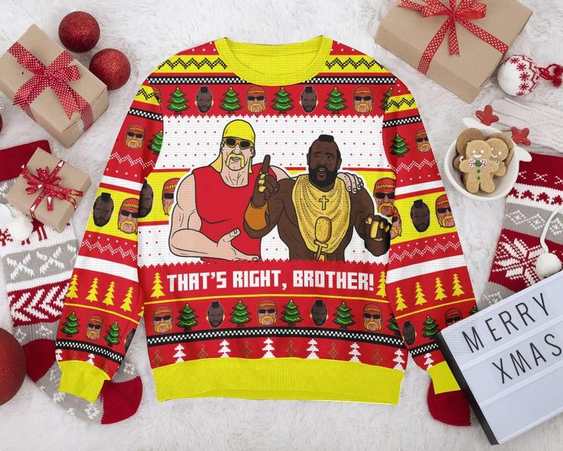 That’s Right, Brother! Hogan & T WWE Ugly Sweater Retro Trendy Ugly Sweater, Sweater Lover Gift For Dad Gift For Mom Outfit For Family Holiday