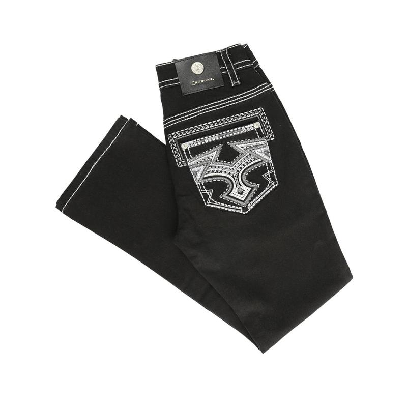 Centenario Men's Black Denim with White Gray Embroidered Details 45310