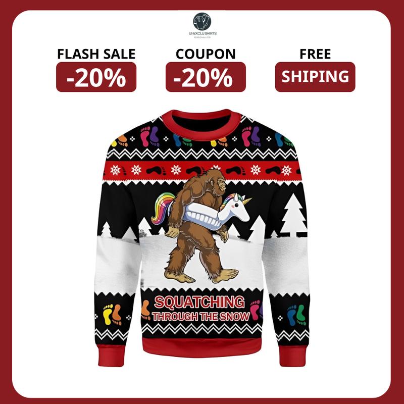 [ COUPON $5 ] Bigfoot Ugly Sweater Christmas Shirt, Funny Sasquatch Ugly Sweater 2024, Merry Christmas Sweatshirt Pullover Day Graphic Fashion Hoodie