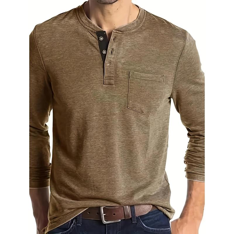 Men's Cotton Blend Henley Shirt, Casual Breathable round Neck Half Button Long Sleeve Shirt, Suitable for Spring and Autumn Outdoor Activities everyday shirt knitted shirt