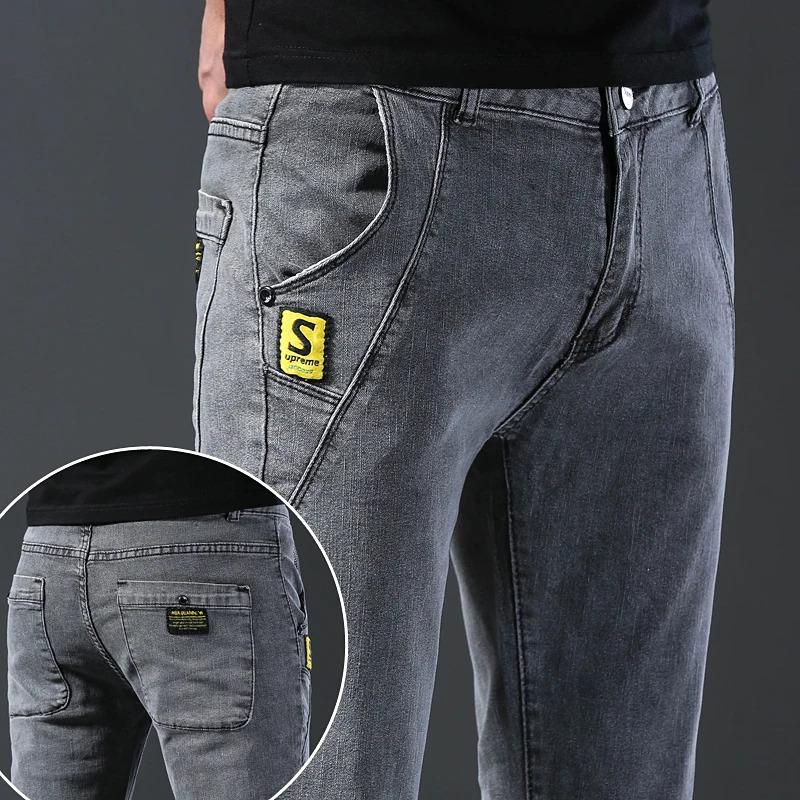 New Men's Denim Pants Slim Straight Gentleman Size 27-38 Slacks Fashion European American Style Stretch Men Luxury Jeans Grey Menswear Underwear Trouser Human