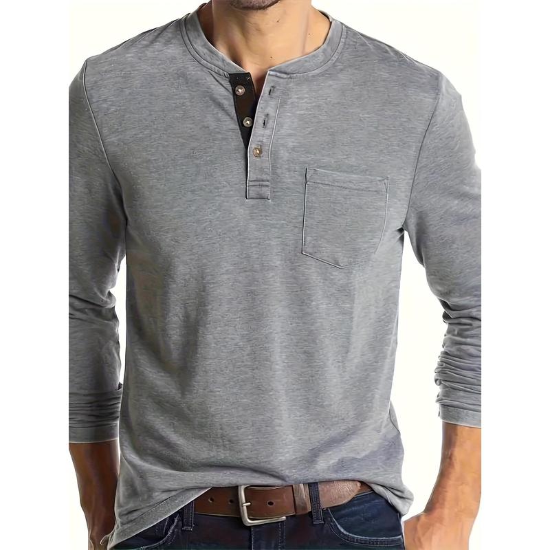 Men's Cotton Blend Henley Shirt, Casual Breathable round Neck Half Button Long Sleeve Shirt, Suitable for Spring and Autumn Outdoor Activities everyday shirt knitted shirt