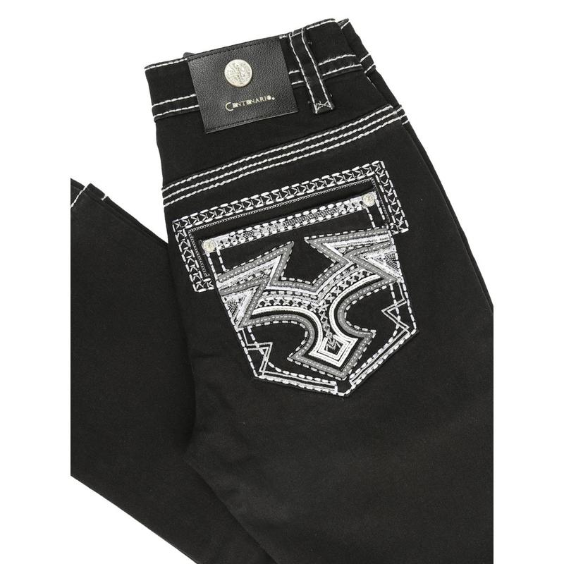 Centenario Men's Black Denim with White Gray Embroidered Details 45310