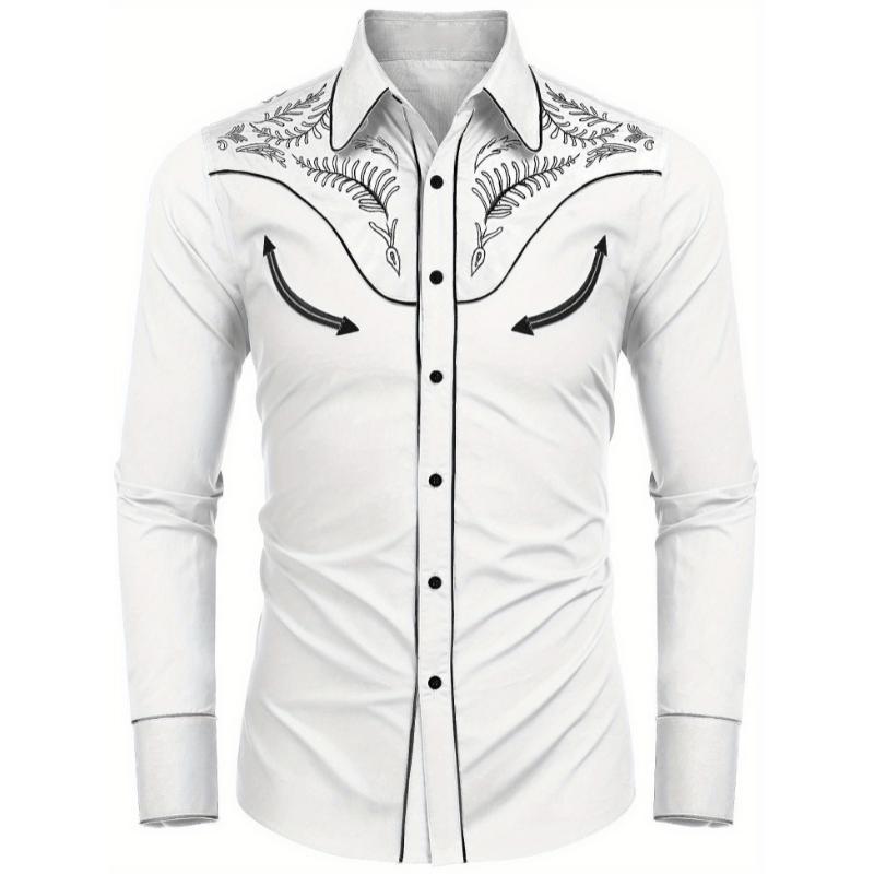 warm Men's Western Cowboy Shirt Embroidered Button Down Long Sleeve Shirts