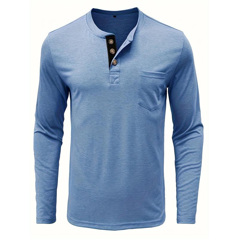 Men's Cotton Blend Henley Shirt, Casual Breathable round Neck Half Button Long Sleeve Shirt, Suitable for Spring and Autumn Outdoor Activities everyday shirt knitted shirt