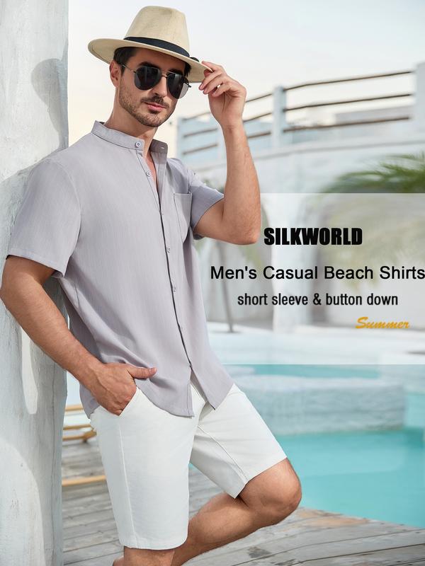 14.99  SILKWORLD Men's Shirts Short Sleeve Casual Shirts Button Down Shirt for Men,Hawaiian Beach Summer Comfortable Shirt Menswear Fashion