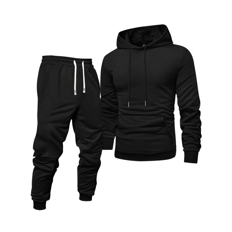 [Customer Favorite] Men's Casual Sports Suit-Long Sleeve Hoodie with Drawstring Sweatpants, Solid Color, Polyester Blend, Machine Washable-Perfect Choice for Spring Fall