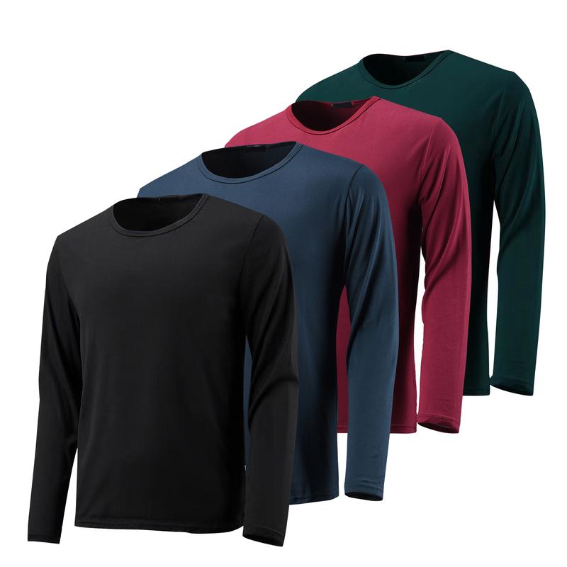 4 Pack: Men's Shirts Long Sleeve Cotton Tee Crew Neck Oversize Tops Casual Loose Fit Knitted T Shirts