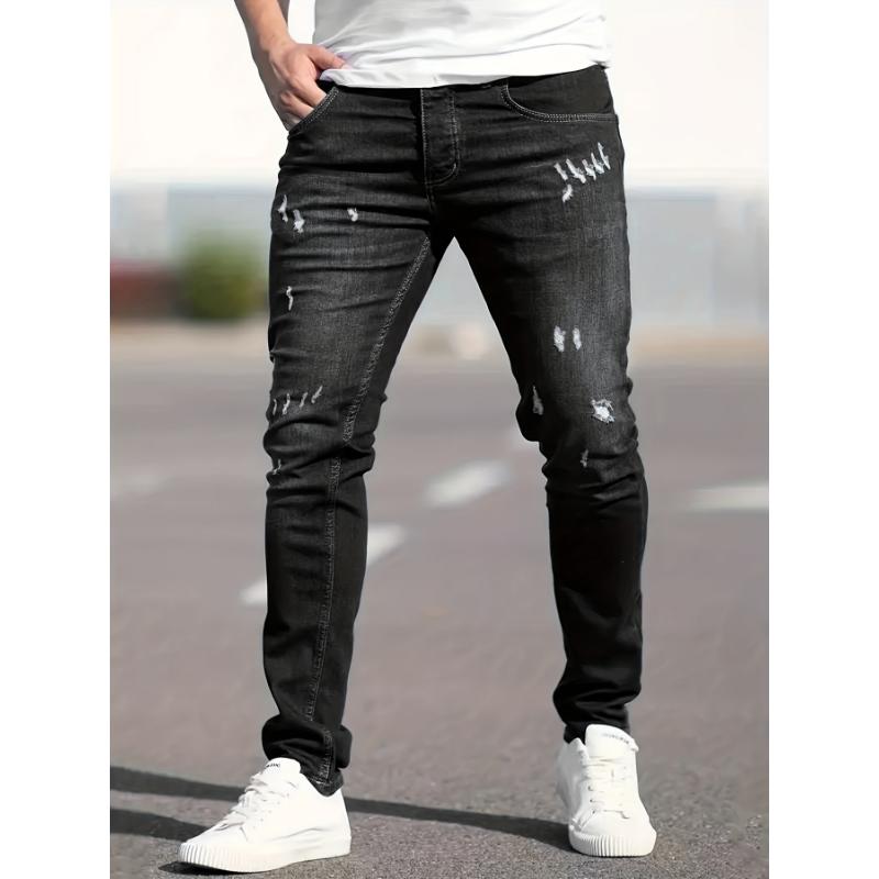 Men's Casual Slim Fit Ripped Jeans - Medium Stretch Denim with Trendy Distressed Design - Ideal for Street Style & Everyday Comfort