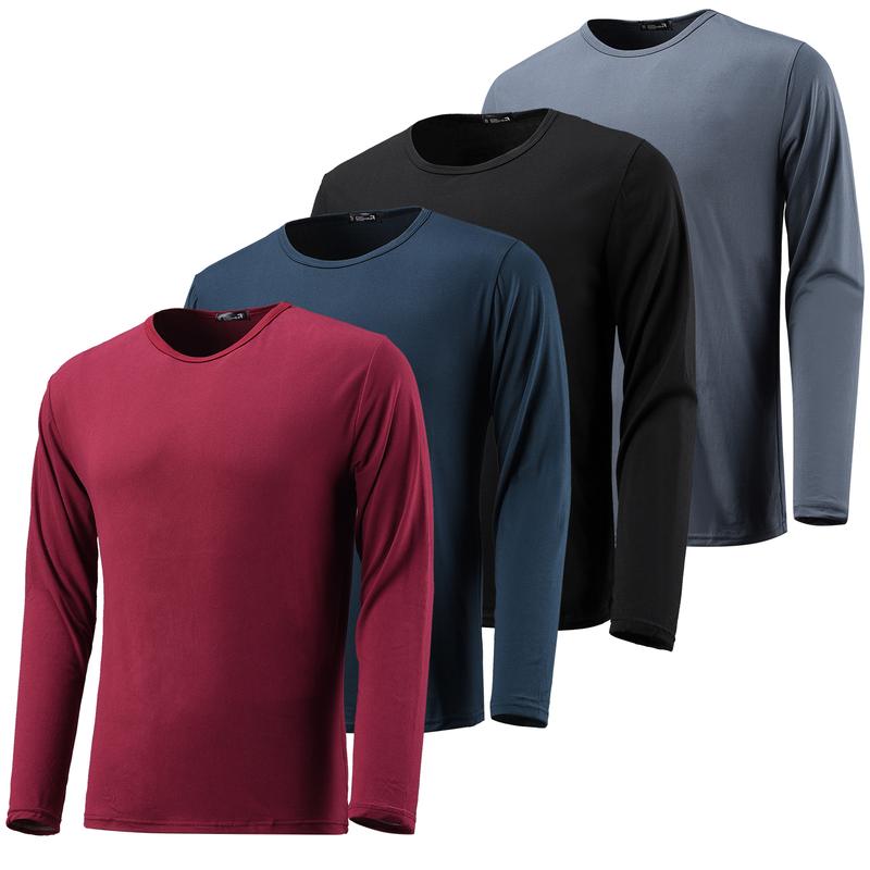 4 Pack: Men's Shirts Long Sleeve Cotton Tee Crew Neck Oversize Tops Casual Loose Fit Knitted T Shirts