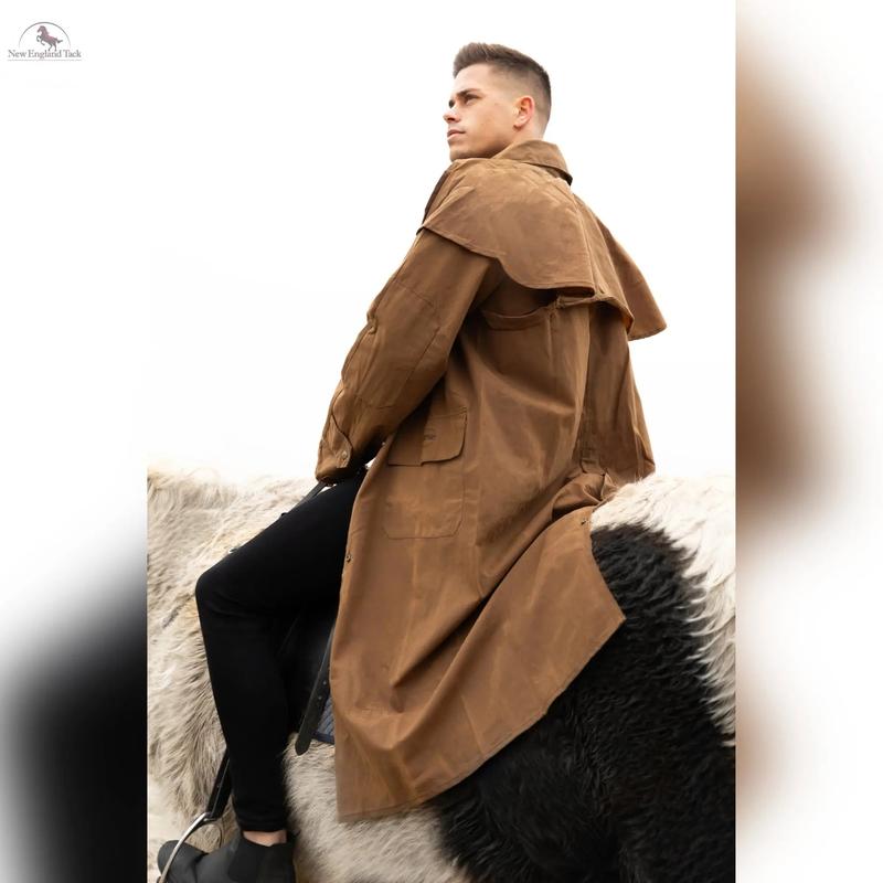 Resistance Western Oilskin Waterproof Duster Coat Cotton Fabric Menswear Australian Breathable Cape Cowboy Jackets Pocket Strap