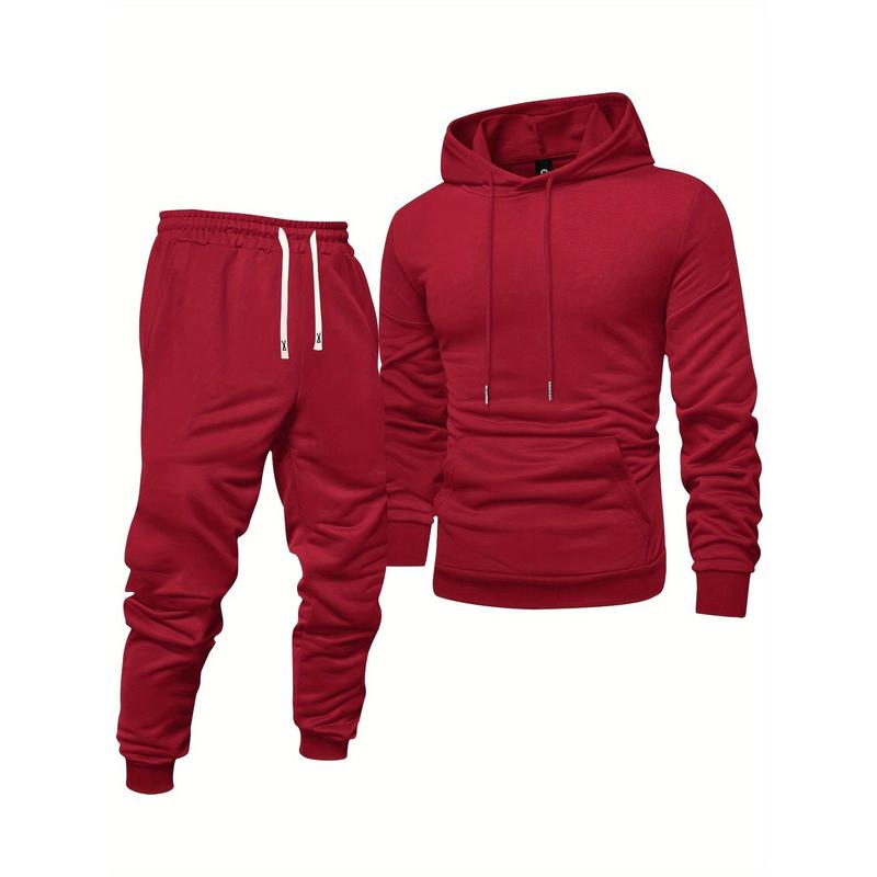 [Customer Favorite] Men's Casual Sports Suit-Long Sleeve Hoodie with Drawstring Sweatpants, Solid Color, Polyester Blend, Machine Washable-Perfect Choice for Spring Fall