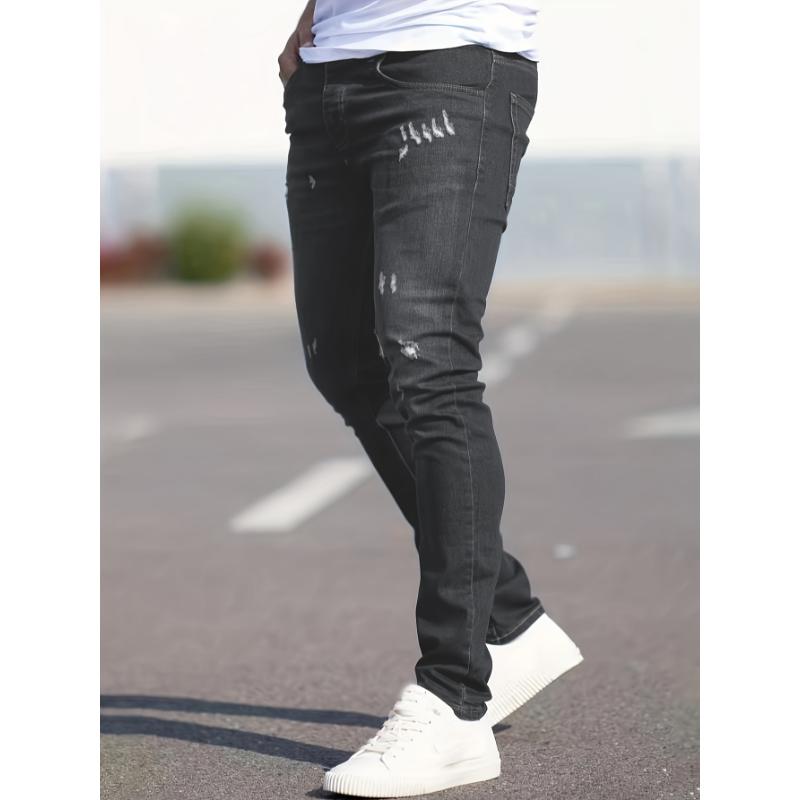 Men's Casual Slim Fit Ripped Jeans - Medium Stretch Denim with Trendy Distressed Design - Ideal for Street Style & Everyday Comfort