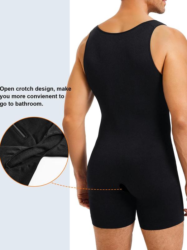 Men's Solid Zipper Shapewear Bodysuit, High Stretch Tummy Control Shapewear for Men, Compression Shirts Full Body Shapewear for Men