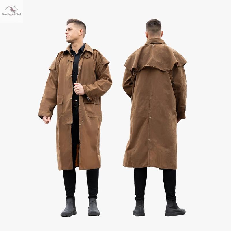 Resistance Western Oilskin Waterproof Duster Coat Cotton Fabric Menswear Australian Breathable Cape Cowboy Jackets Pocket Strap