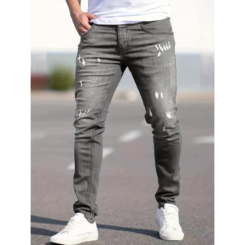 Men's Casual Slim Fit Ripped Jeans - Medium Stretch Denim with Trendy Distressed Design - Ideal for Street Style & Everyday Comfort