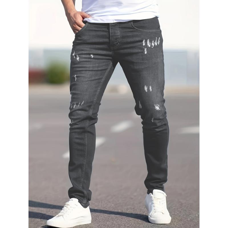 Men's Casual Slim Fit Ripped Jeans - Medium Stretch Denim with Trendy Distressed Design - Ideal for Street Style & Everyday Comfort