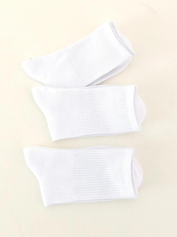 Men's 3 Pairs Solid Mid-calf Socks, White Crew Socks, Plain Sweat-absorbing Anti-odor Sports Socks, Multipack Simple Basic Knit Socks for Men, Menswear, Men's Socks & Hosiery