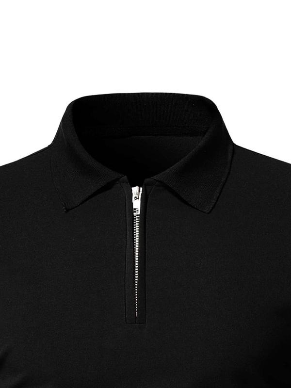 Men's Solid Zip Up Half Placket Polo Shirt, Regular Fit Casual Long Sleeve Top for Fall & Winter, Men's Clothes for Daily Wear