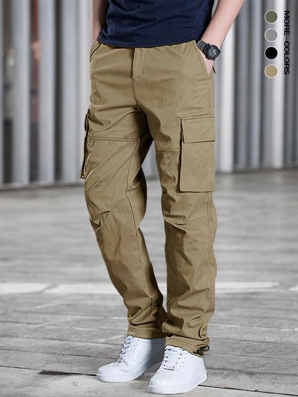 Men's Solid Pocket Drawstring Waist Cargo Pants, Regular Fit Casual Elastic Waist Trousers for Daily Wear, Pants for Men, Fashion Men's Bottoms for All Seasons