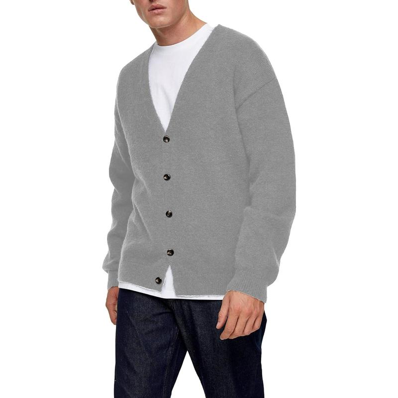 Runcati Men's Lightweight Cardigan Sweater Single-Breasted V-Neck Knitted Cardigans M3K072