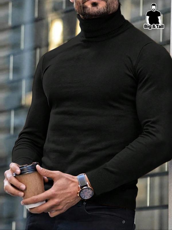  Solid Long Sleeve Turtleneck Pullover, Casual Comfy Knitwear for Fall & Winter, Men's Clothing for Daily Wear