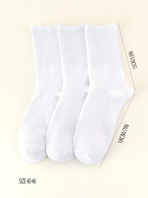 Men's 3 Pairs Solid Mid-calf Socks, White Crew Socks, Plain Sweat-absorbing Anti-odor Sports Socks, Multipack Simple Basic Knit Socks for Men, Menswear, Men's Socks & Hosiery