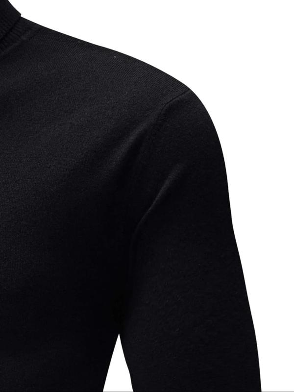  Solid Long Sleeve Turtleneck Pullover, Casual Comfy Knitwear for Fall & Winter, Men's Clothing for Daily Wear