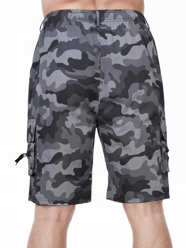 Men's Camo Print Zipper Pocket Cargo Shorts, Regular Fit Casual Elastic Waist Shorts for Summer, Men's Bottoms for Outdoor Daily Wear