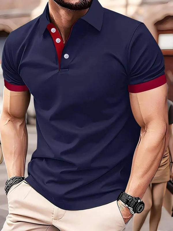 Men's Regular Fit Contrast Binding Short Sleeve Polo Shirt, Casual Breathable Top for Summer, Fashion Men's Clothes for Daily Wear